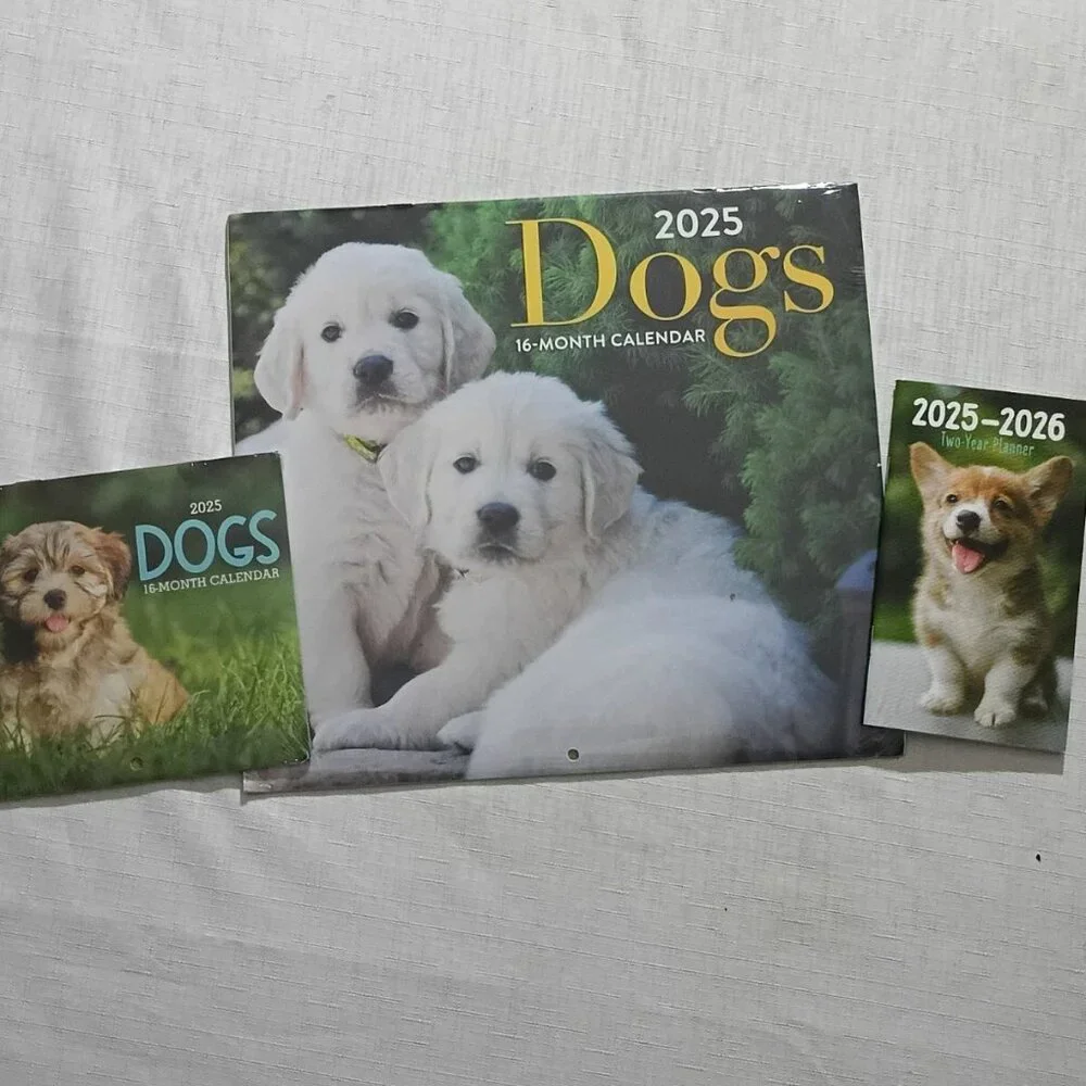 3 dog-themed calendars lot 2025 -2026 pocket planner 16-month 11x10